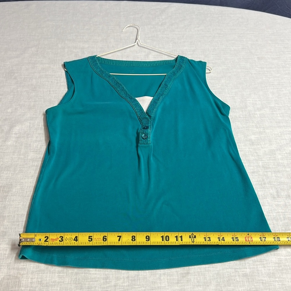 🌞 Teal sleeveless 2 in 1 top layered look white cami underneath women size L - Picture 10 of 16